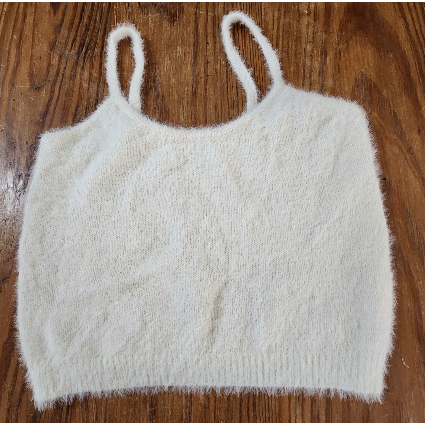 Women's White Sleeveless Crop Top Tank Top Fuzzy Furry Size Medium Large